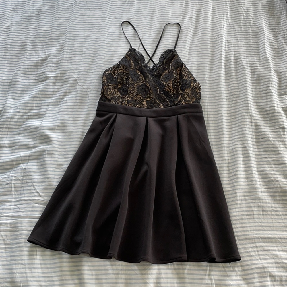 Black and Tan lace short formal dress